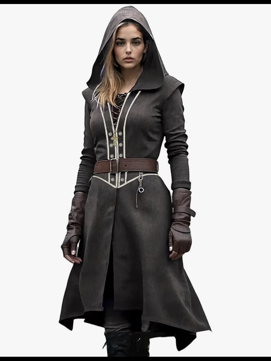 nertsipy Jackets & Blazers - Gothic Medieval Long Coat With Hood #1290